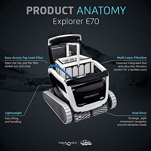 Dolphin Explorer E70 Robotic Pool Vacuum Cleaner with Wi-Fi Control & Universal Caddy
