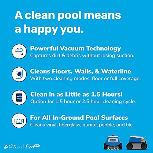 Aqua Products Evo604 Robotic Pool Cleaner, Automatic Vacuum for Inground Pools up to 50ft