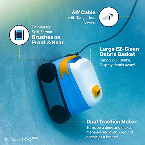 Aqua Products Evo604 Robotic Pool Cleaner, Automatic Vacuum for Inground Pools up to 50ft